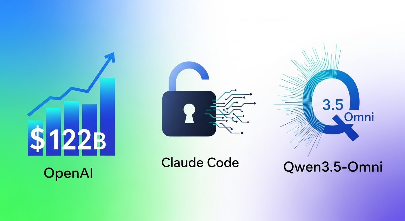 OpenAI $122B 펀딩, Claude Code 소스 유출, Qwen3.5-Omni — 2026년 4월 1일 AI 업데이트 정리