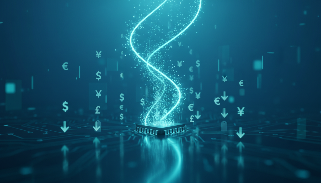 Abstract glowing microchip representing a small fast low-cost AI model